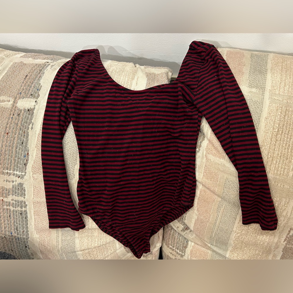 Forever 21 Striped Bodysuit w 3/4 Length Sleeves Size S